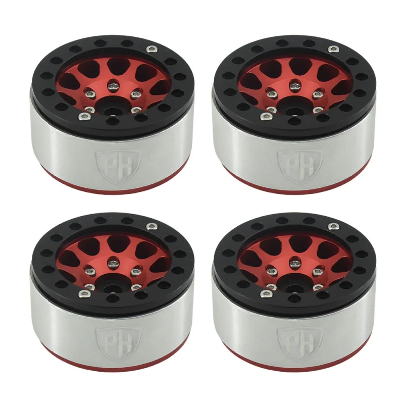 Powerhobby Aluminum 1.55″ Beadlock Wheels Red (4) 1/10 Rock Crawler