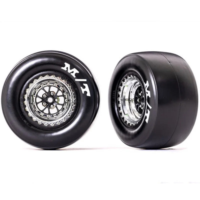 Traxxas 9476R M/T Rear Tires w/ Chrome Wheels / Foam Insert (2) : Drag Slash