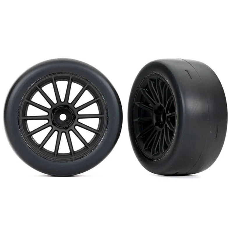 Traxxas 9375 Tires & wheels black wheels 2.0′ ultra-wide slick tires rear (2)