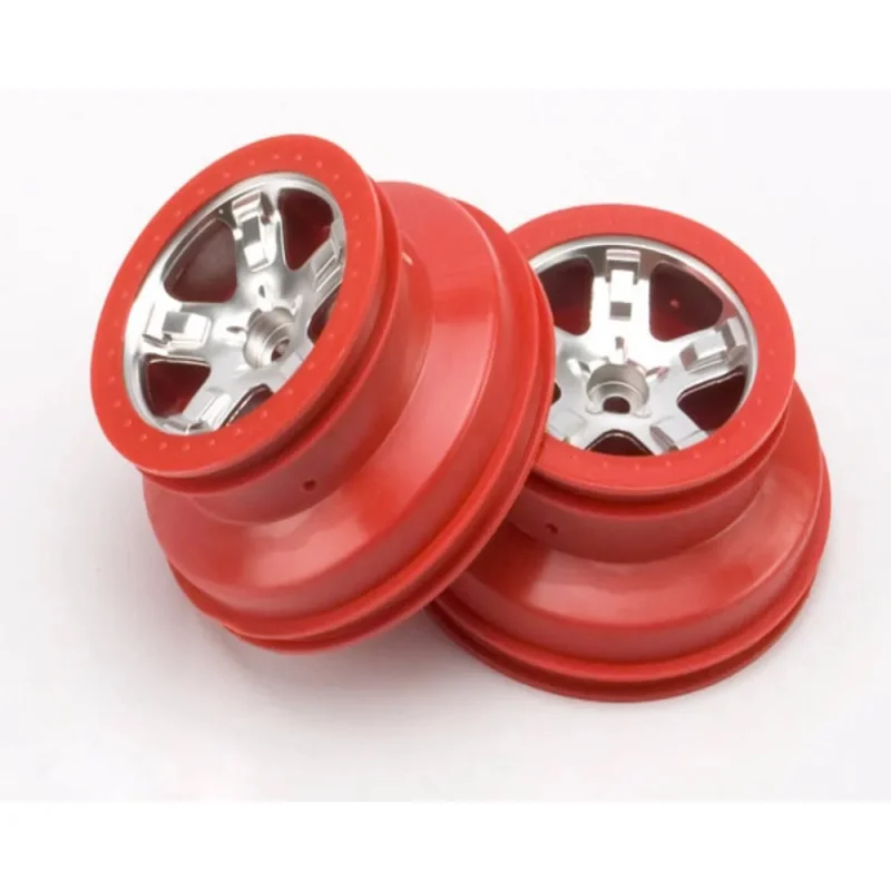 Traxxas TRA5874A Wheels SCT Satin Chrome Red Beadlock Style Dual Profile