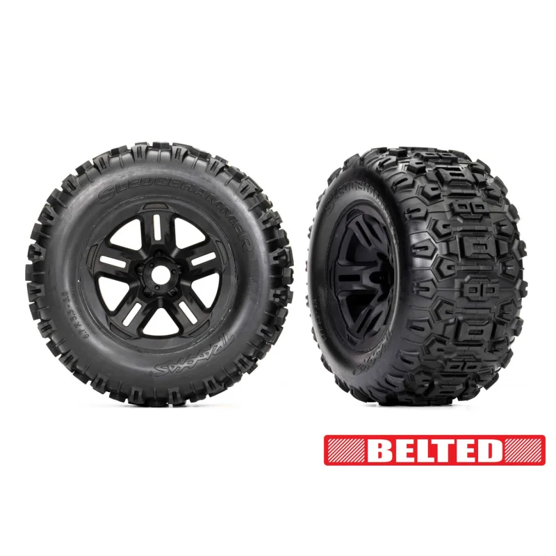 Traxxas 9573 3.8″ Black Wheels & Belted Sledgehammer Tires (2)