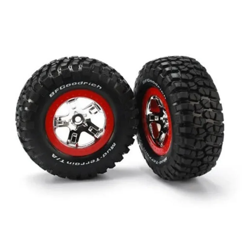 Traxxas TRA5867 Chrome-Red Wheels/Off-Road Racing Tires (2) 1/10 Slash 4×4