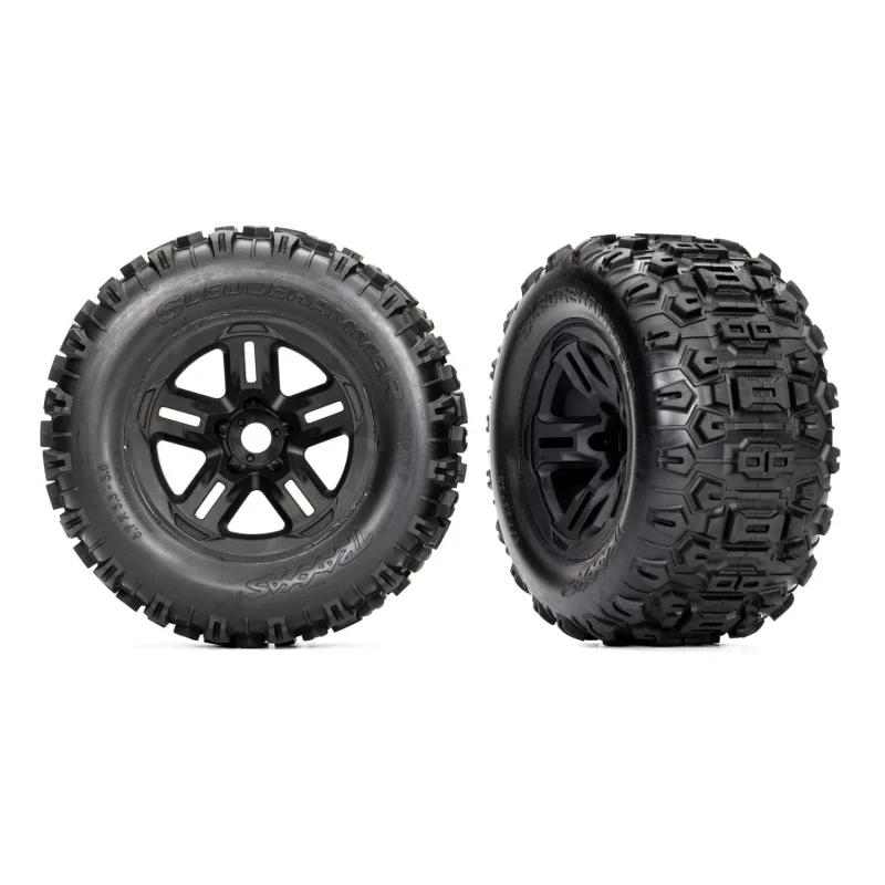 Traxxas 9672 3.8″ Black 5-Spoke Wheels & Sledgehammer Tires (2)