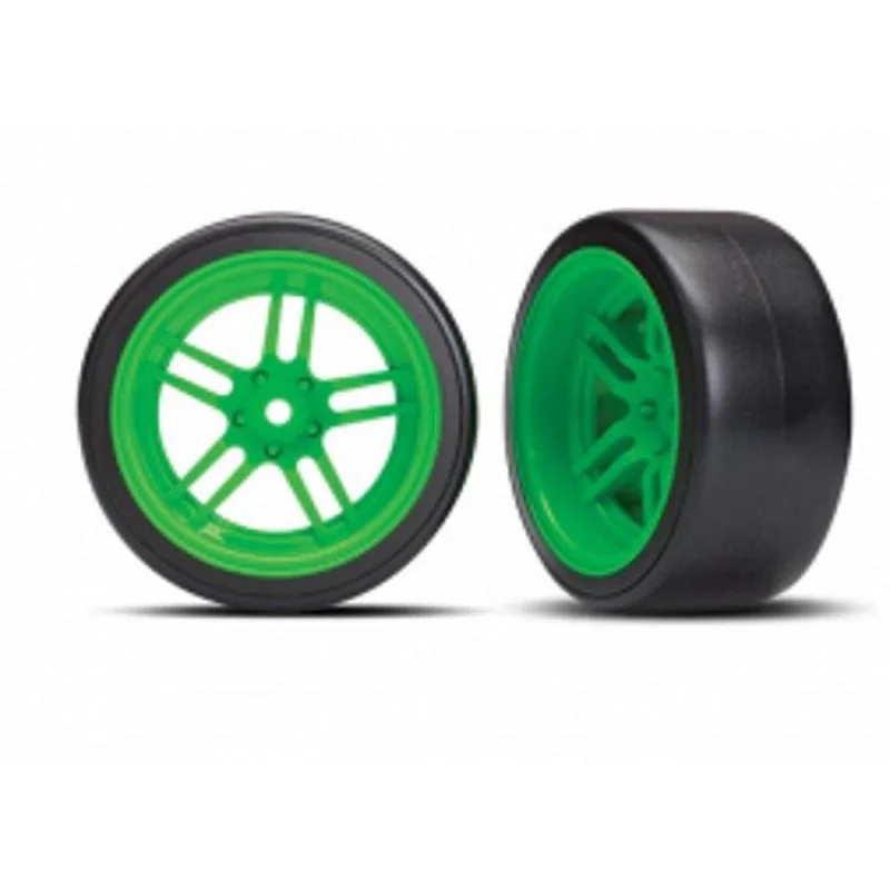 Traxxas Tire & Wheel Glued (Split-Spoke Green Wheels, 1.9″ Drift Tires) Rear