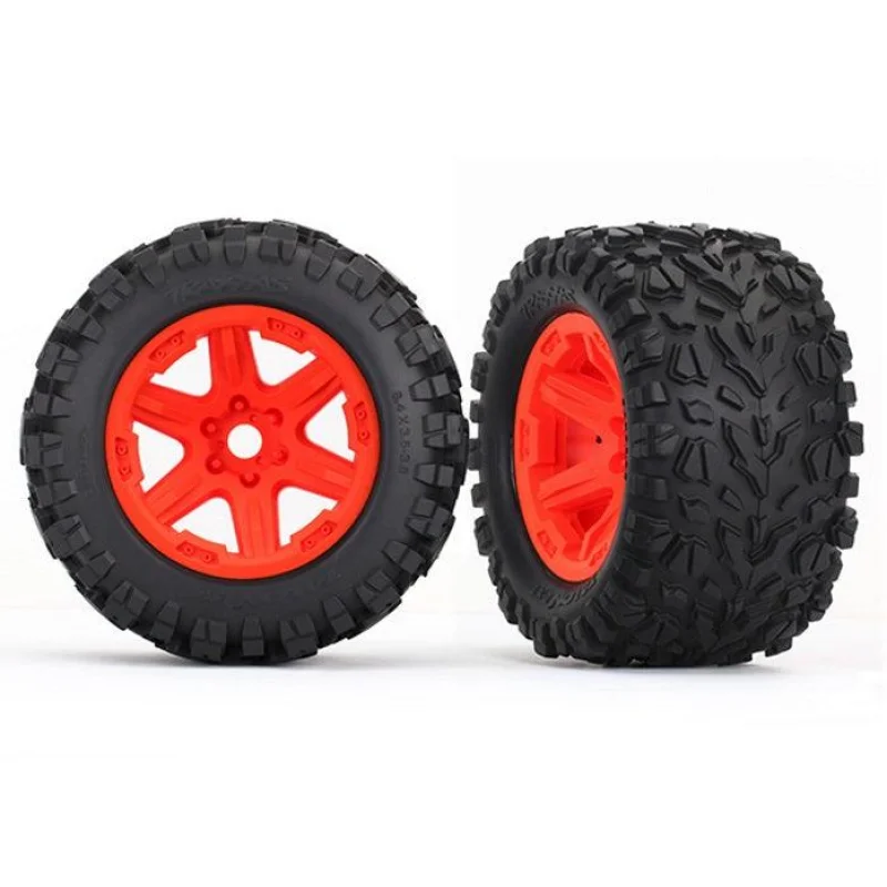 Traxxas 8672A Tire /Wheel Assembled Glued (Orange Wheels, Talon EXT tires)