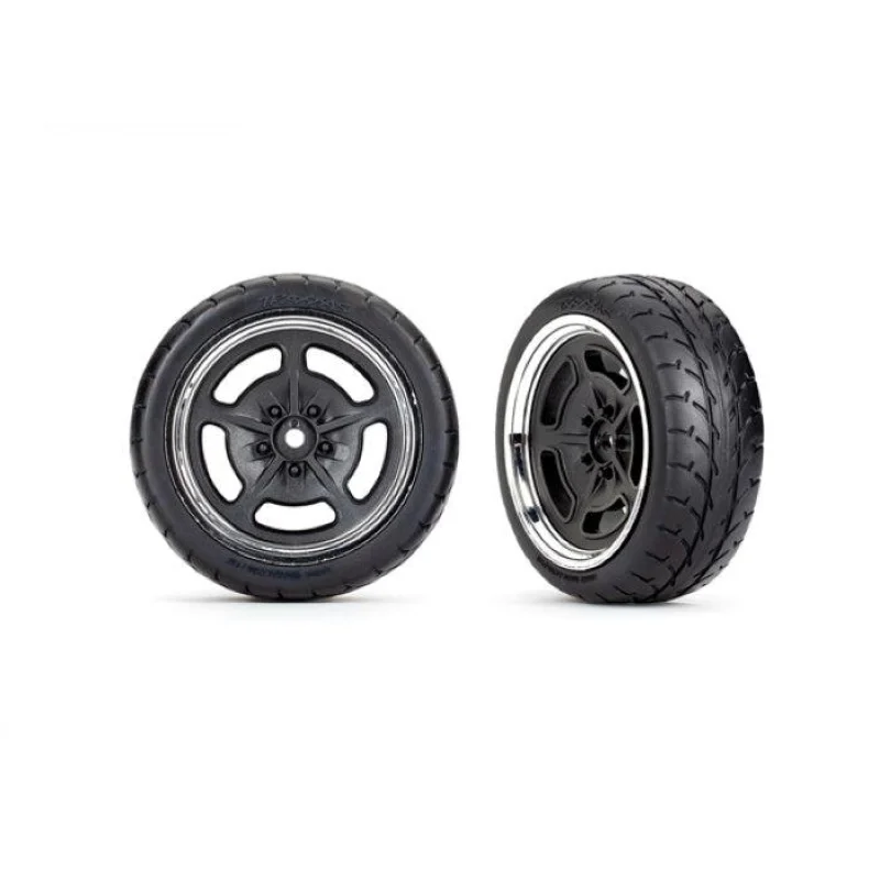 Traxxas 9372 Tires and Black/Chrome Wheels Assembled Glued (Front) (2)