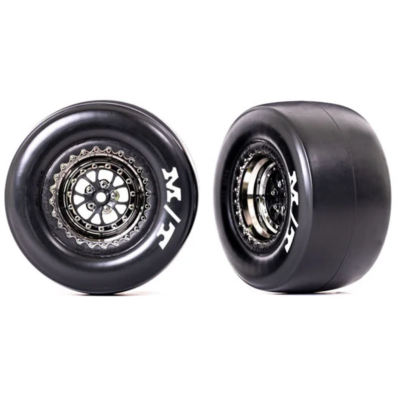 Traxxas 9476X M/T Rear Tires w/ Black Chrome Wheels/Foam Insert (2) : Drag Slash