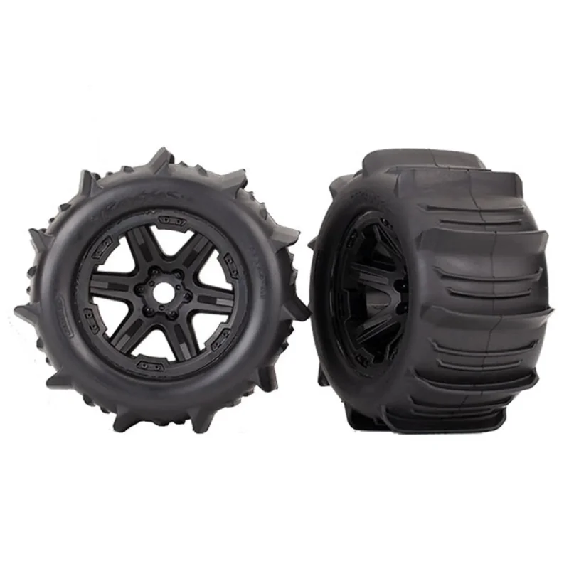 Traxxas TRA8674 – Paddle Tires, 3.8″ Black Wheels, E-Revo VXL (2)